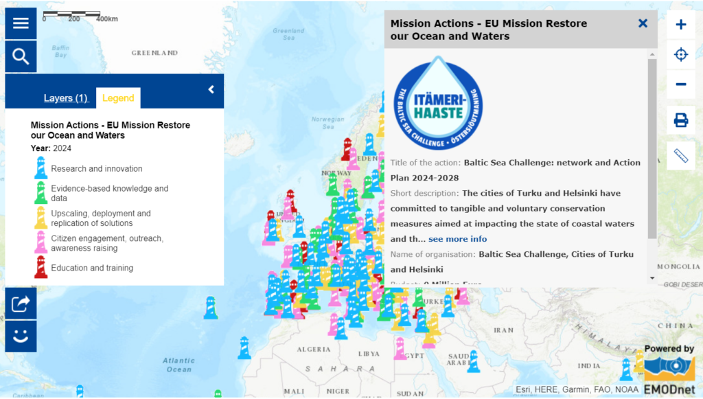 EU:n merimission karttapohja, jossa Itämerihaasteen logo ja kirjaus sitoutumisesta.